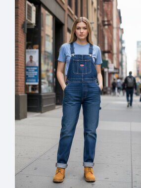 NWT Dickies Denim Boyfriend Fit Bib Overalls Medium wash Medium